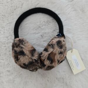 Hat Attack Fuzzy Black Leopard Faux Fur Earmuffs NWT Chunky Knit Headband